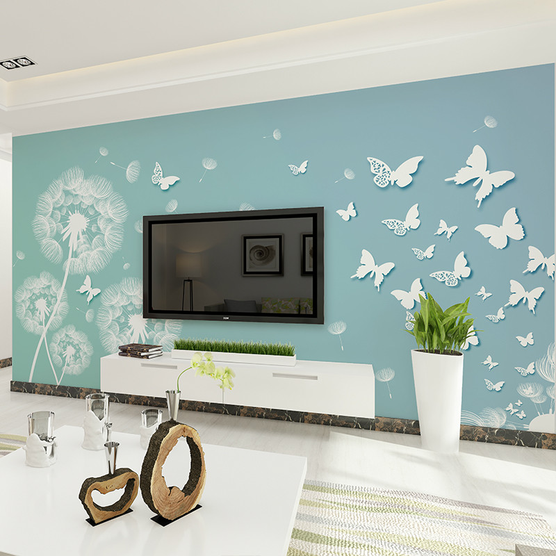 3d立体蝴蝶电视背景墙壁画现代简约客厅卧室壁纸手绘儿童房墙纸