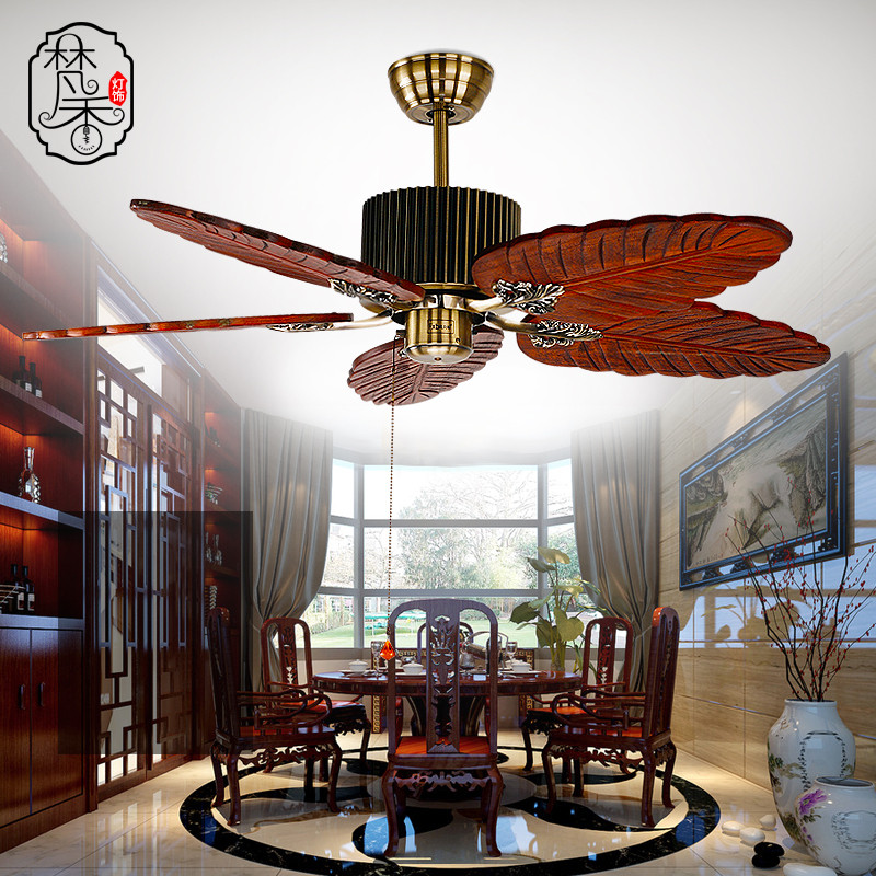 梵香 仿古吊扇不带灯装饰扇装饰电风扇餐厅书房实木叶雕刻扇叶