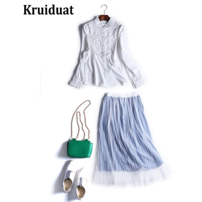 Kruidvat2017女装春季新款刺绣上衣+半裙套074白色