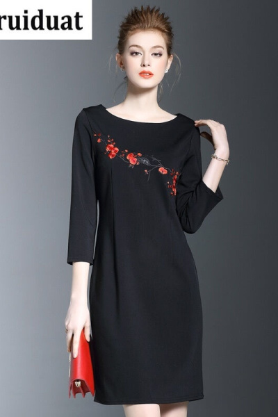 Kruidvat2017春新款女装绣花连衣裙长袖中长款Z040图片色
