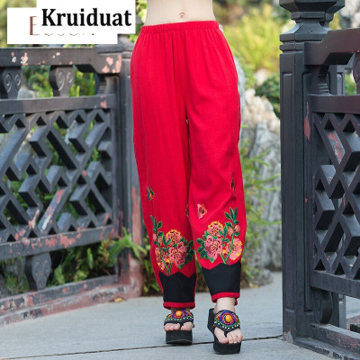 Kruidvat夏装新款民族风女装新款绣花阔腿裤松紧腰宽松B015