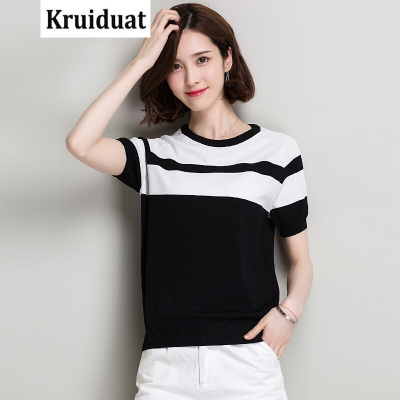 Kruidvat2017夏季新款圆领短袖套头休闲短款拼色上衣M6