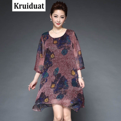 Kruidvat2017夏装新款中年女士宽松连衣裙中长款妈妈装圆领七分袖Z003