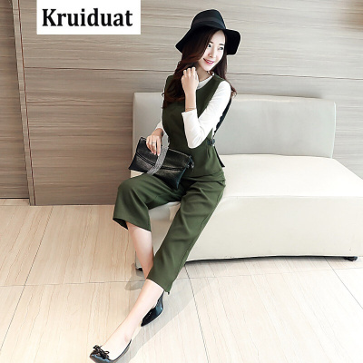 Kruidvat2017春季女式时尚套装名媛气质打底衫马甲九分阔腿裤三件套M6