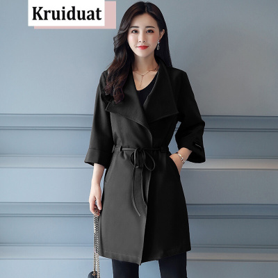 奈琴尔2017秋季新款女装上衣时尚韩版修身百搭中长款风衣外套 黑色 M