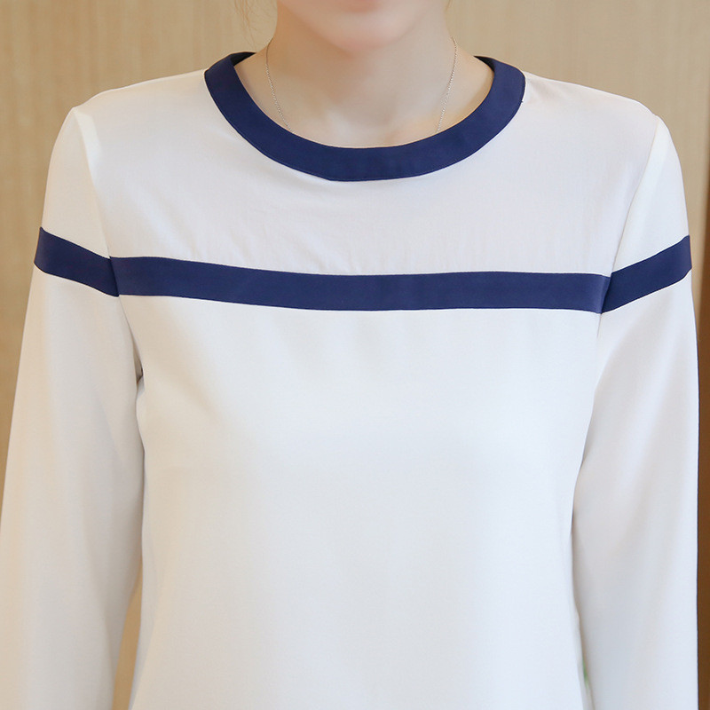韩朵蔓2016秋冬韩版新款女装撞色百褶袖口百搭套头t恤
