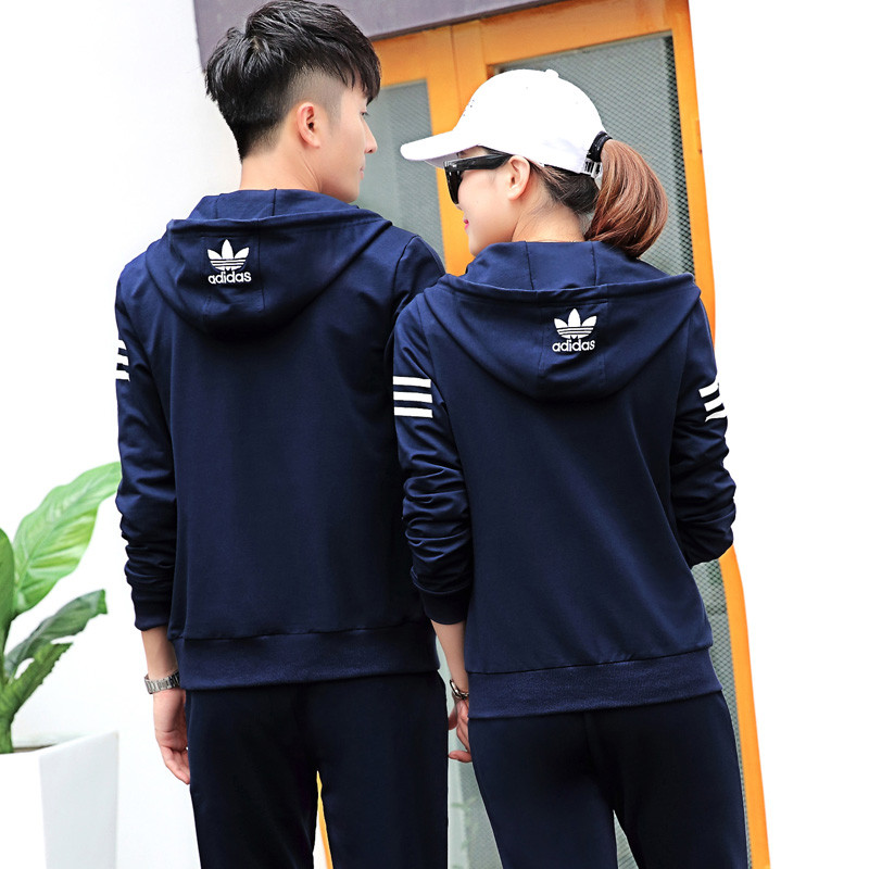 adidas阿迪达斯运动套装男女款2017春秋新款三叶草开衫情侣休闲跑步服
