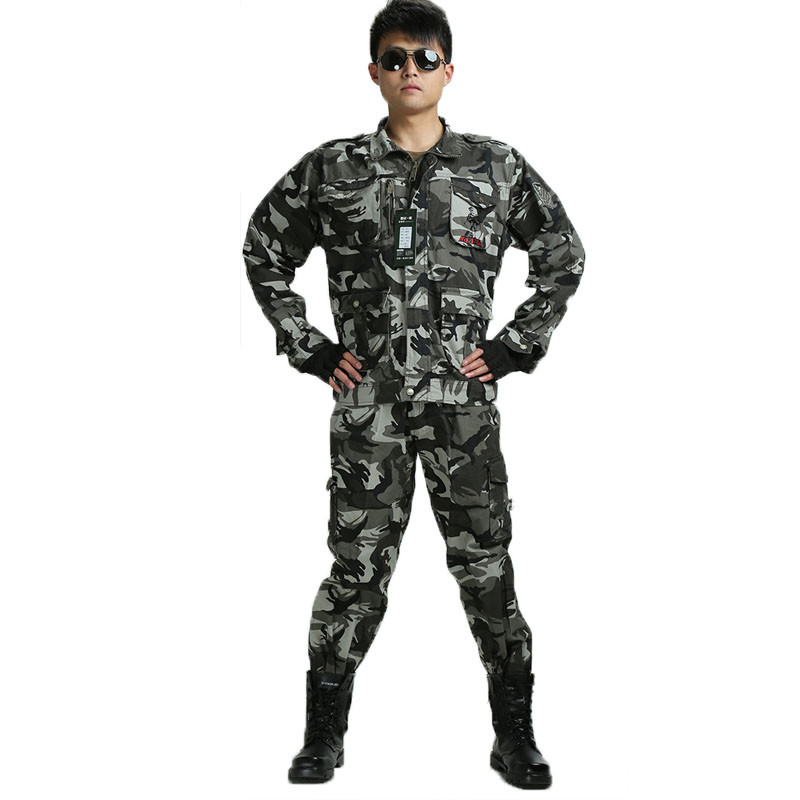 潮流时尚101空降师迷彩服户外真人休闲军装套装黑白灰特种兵作训服 .