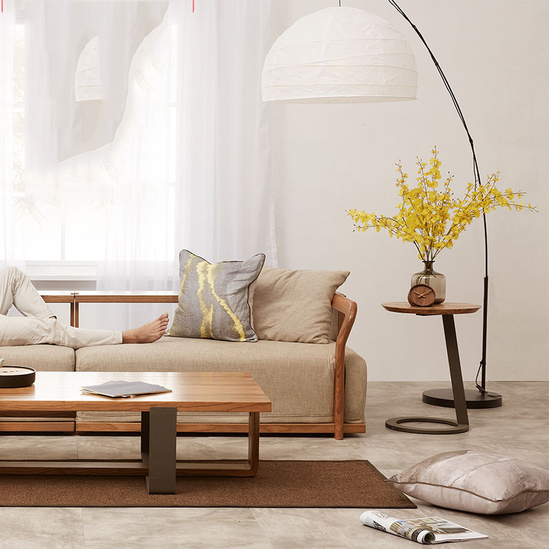 淮木 日式可拆洗简约沙发北欧家具实木布艺沙发小户型三人客厅组合