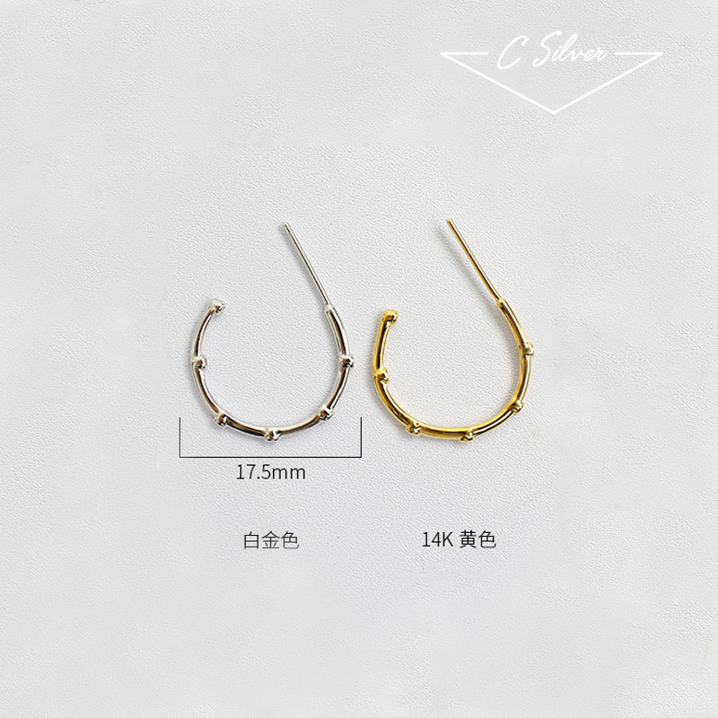 彩丽馆日韩版s925纯银间隔微镶小钻锆石几何半圆环耳钉耳饰品女时尚简