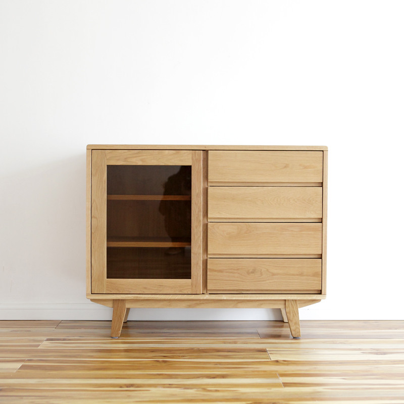千住明日式实木餐边柜酒柜储物柜白橡原木北欧风格简约现代家具小户型