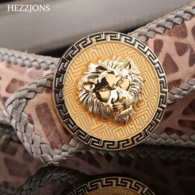 赫泽琼斯HEZZJONES老虎头腰带进口编织蟒蛇皮皮带青年防过敏腰带商务休闲裤皮带夜店腰带原色+金扣