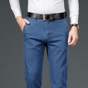 金盾(KIN DON)天丝薄款牛仔裤男士商务夏季新款直筒宽松休闲大码一字袋长裤子