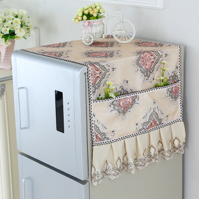 冰箱盖布防尘罩单开门对双开门冰箱罩盖布巾蕾丝洗衣机套帘布艺-山盟卡-对开60*180cm