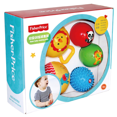 费雪婴儿手抓球3-6-12个月宝宝训练球皮球按摩球捏捏球玩具球套装F0906