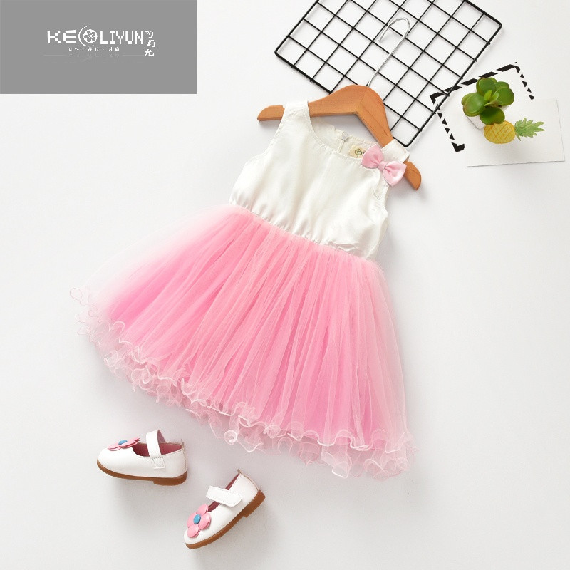 2017新款连衣裙女儿童色纱网百褶裙中小童可爱淑女无袖蛋糕裙