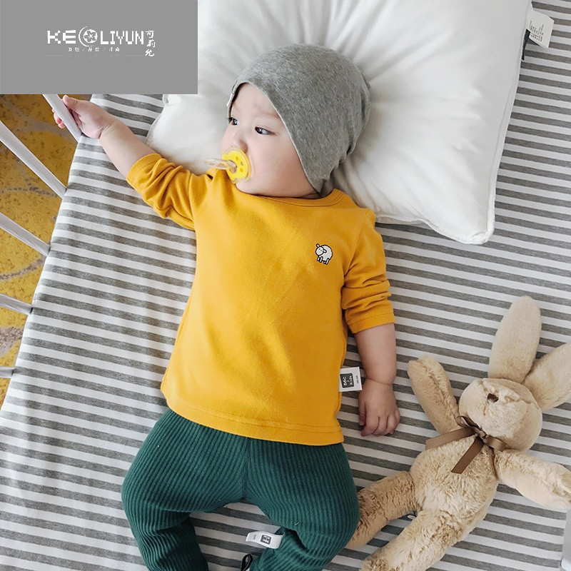 宝宝衣服男婴儿t恤圆领秋季休闲上衣棉套头婴童长袖打底衣5色