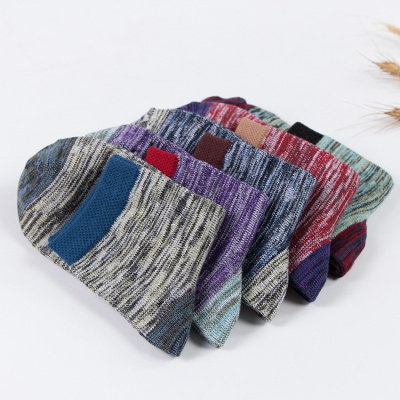 5双装-春秋全棉袜民族风男士中筒袜日系复古粗线男袜户外民族风袜子2021麦可斯.米娅混搭色系5双默认尺寸