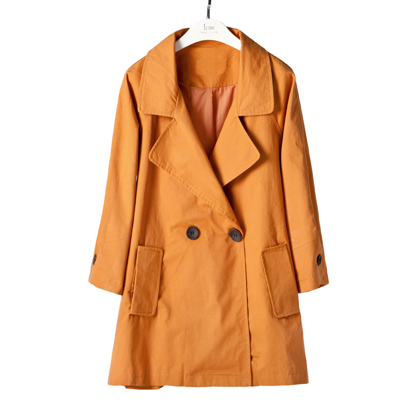 2017新款春季风衣女中长款宽松九分袖纯色单排扣韩版显瘦女士外套