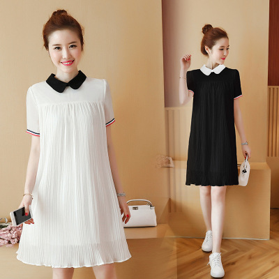 薇侣2017新品实拍2017新款胖MM孕妇大码宽松韩版雪纺中长款连衣裙