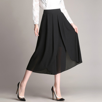 薇侣2017新品雪纺阔腿裤女夏装七分裤裙裤大脚裤休闲宽腿裤高腰薄款