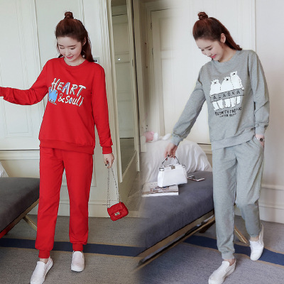 薇侣2017新品孕妇套装秋装时尚潮妈运动休闲长袖两件套上衣托腹裤1