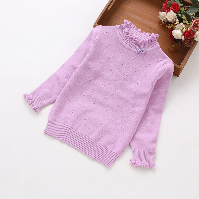 女童毛衣打底衫棉质套头秋款小女孩半高领白色针织衫宝宝儿童线衣