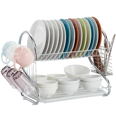 追海 厨房 置物架 碗碟架多功能S型双层不锈钢碗架筷笼沥水架落地收纳架家用多功能砧板架碗筷子架厨具收纳挂杯架