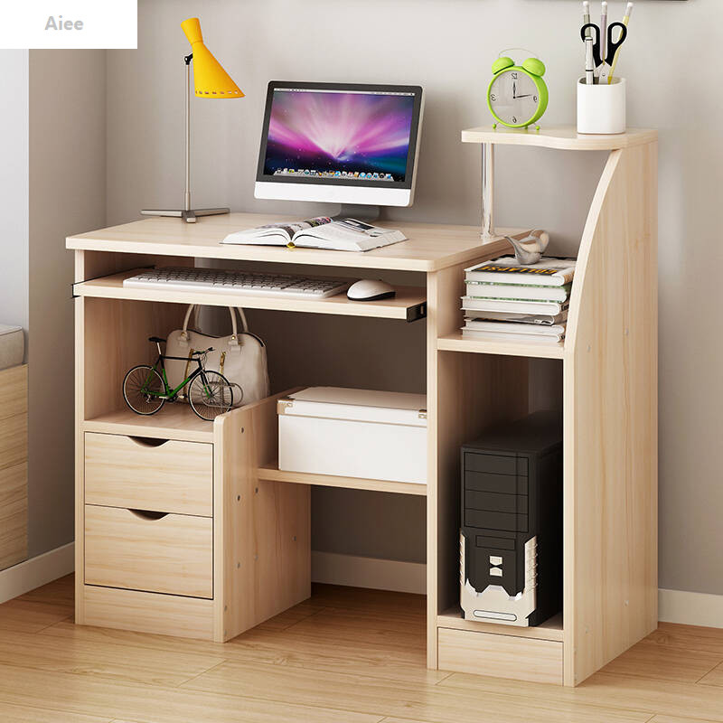 aiee简易电脑桌台式家用办公桌子简约现代笔记本电脑桌带书架书桌