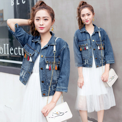 珂依舍2017秋装2017新款春秋牛仔外套女夏韩版潮七分长袖大码短款修身小外套上衣