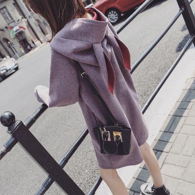 珂依舍2017秋装新款2017秋冬新款孕妇装中长款宽松可爱兔耳朵连帽孕妇卫衣外套