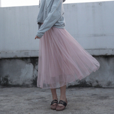 2017新款瞌睡兔仙女裙A字裙网纱裙中长款女夏2017新款松紧腰半身裙百搭