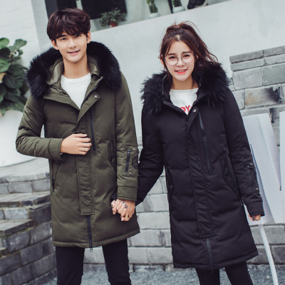 2017新款冬季新款男装外套情侣眼镜羽绒服男中长款连帽修身韩版加厚潮