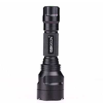 手电筒强光充电超亮LED探照灯可家用户外防身远射黑色