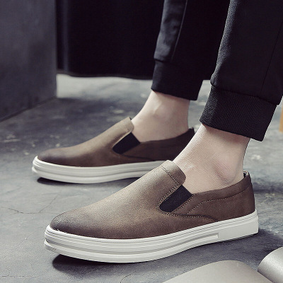 路蒙卡帝春季青年潮鞋男士休闲小皮鞋韩版一脚蹬懒人鞋复古男鞋豆豆百搭乐福鞋