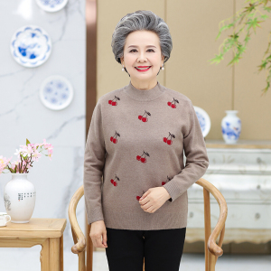 迪鲁奥(DILUAO)妈妈穿的打底毛衣老年大码毛衣女直筒型秋冬奶奶新款2021新款厚打底针织衫外系带
