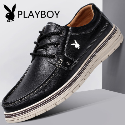 花公子男鞋真皮英伦男士皮鞋2017秋季新款休闲鞋百搭圆头潮鞋子