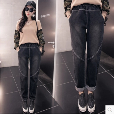 902新款春秋胖MM大码牛仔裤女松紧腰宽松韩版200斤个性哈伦裤垮裤潮定制