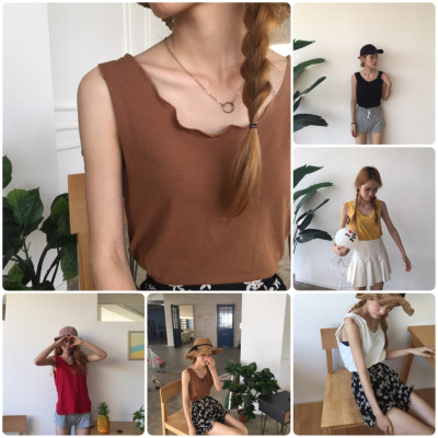 902新款韩版纯色百搭木耳边无袖卷边背心女宽松学生外穿打底衫上衣夏装潮定制默认颜色默认尺寸