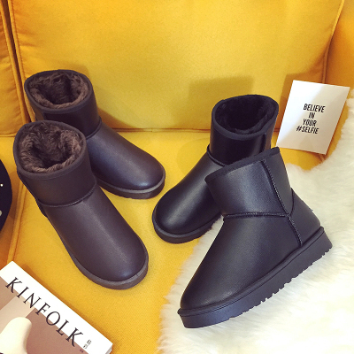902新款冬季保暖防水皮面短筒雪地靴女加厚加绒平底短靴保暖加棉靴子定制