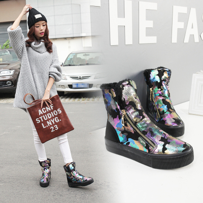 902新款靴子女冬2017新款马丁靴英伦风短靴加绒雪地靴学生百搭保暖棉靴子定制