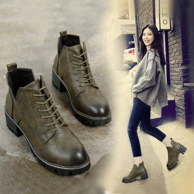 902新款2017秋冬韩版新款系带马丁靴女学生加绒粗跟女靴子小跟短靴女高跟定制
