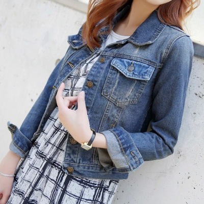 顺崇2018春季新款韩版磨破牛仔衫短外套百搭修身显瘦上衣女潮6068#