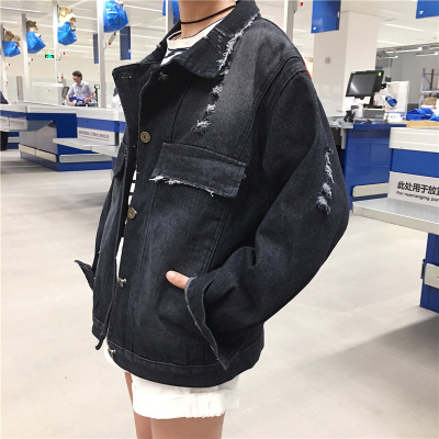 顺崇2018春春韩版复古水洗磨破宽松显瘦牛仔外套女大码牛仔服夹克春潮840#