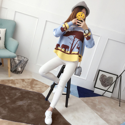 qma新款2017春秋装新款卡通圆领套头软妹毛衣女秋冬宽松短款针织衫上衣厚定制