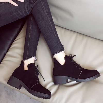 bw9新款韩版2017秋冬新款系带低跟女鞋子时尚马丁靴女圆头粗跟百搭女短靴定制