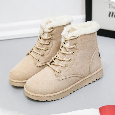 qma新款UDNS冬季雪地棉鞋短靴女鞋平跟学生短筒磨砂系带平底雪地靴女定制