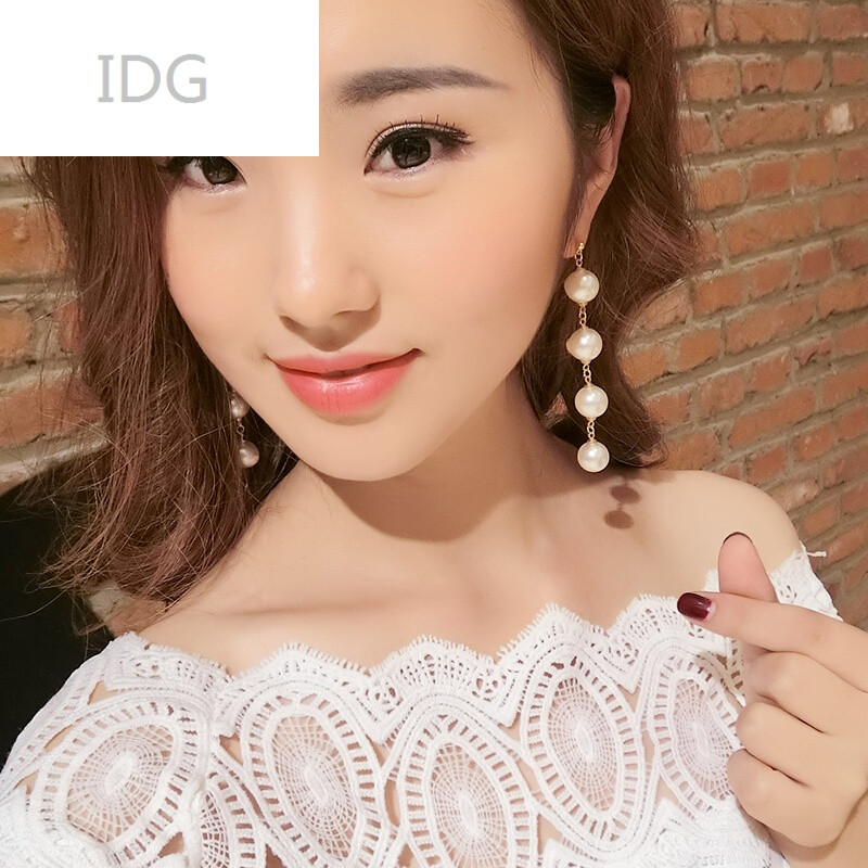 idgs925純銀針簡約大珍珠耳環長款韓國氣質名媛個性流蘇耳墜女吊墜132