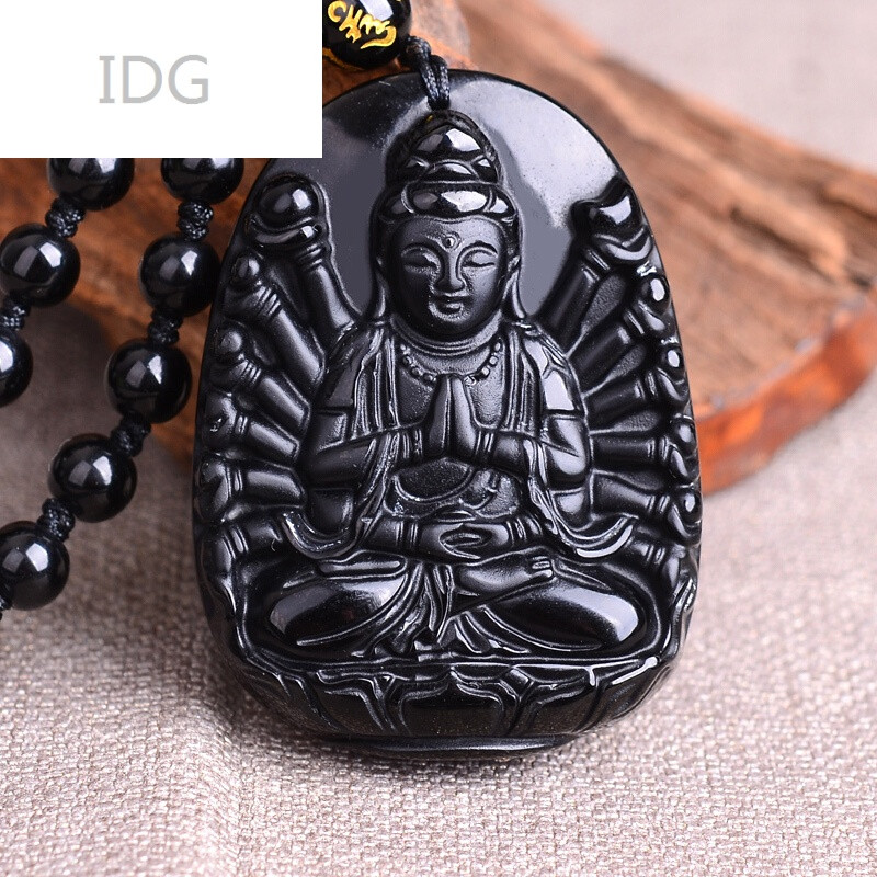 idg乌金黑曜石千手观音吊坠本命佛男生项链 生肖吉祥物守护神