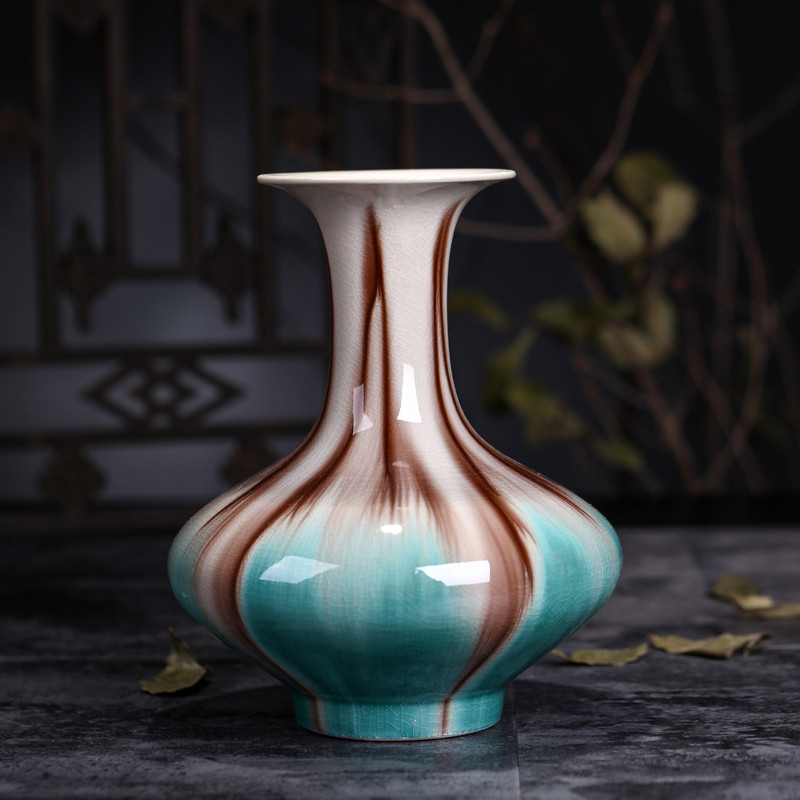 景德镇陶瓷花瓶摆件瓷器 艺术窑变开片瓶现代时尚家居工艺品 扁肚瓶